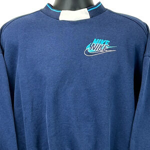 Vintage 90s Nike Sweatshirt Mens M Medium Long Sleeve Crew Neck Sweater Blue